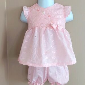 Eyelet Ruffle Embroidered Summer 2 Pc Playsuit - pink 6/9 mos